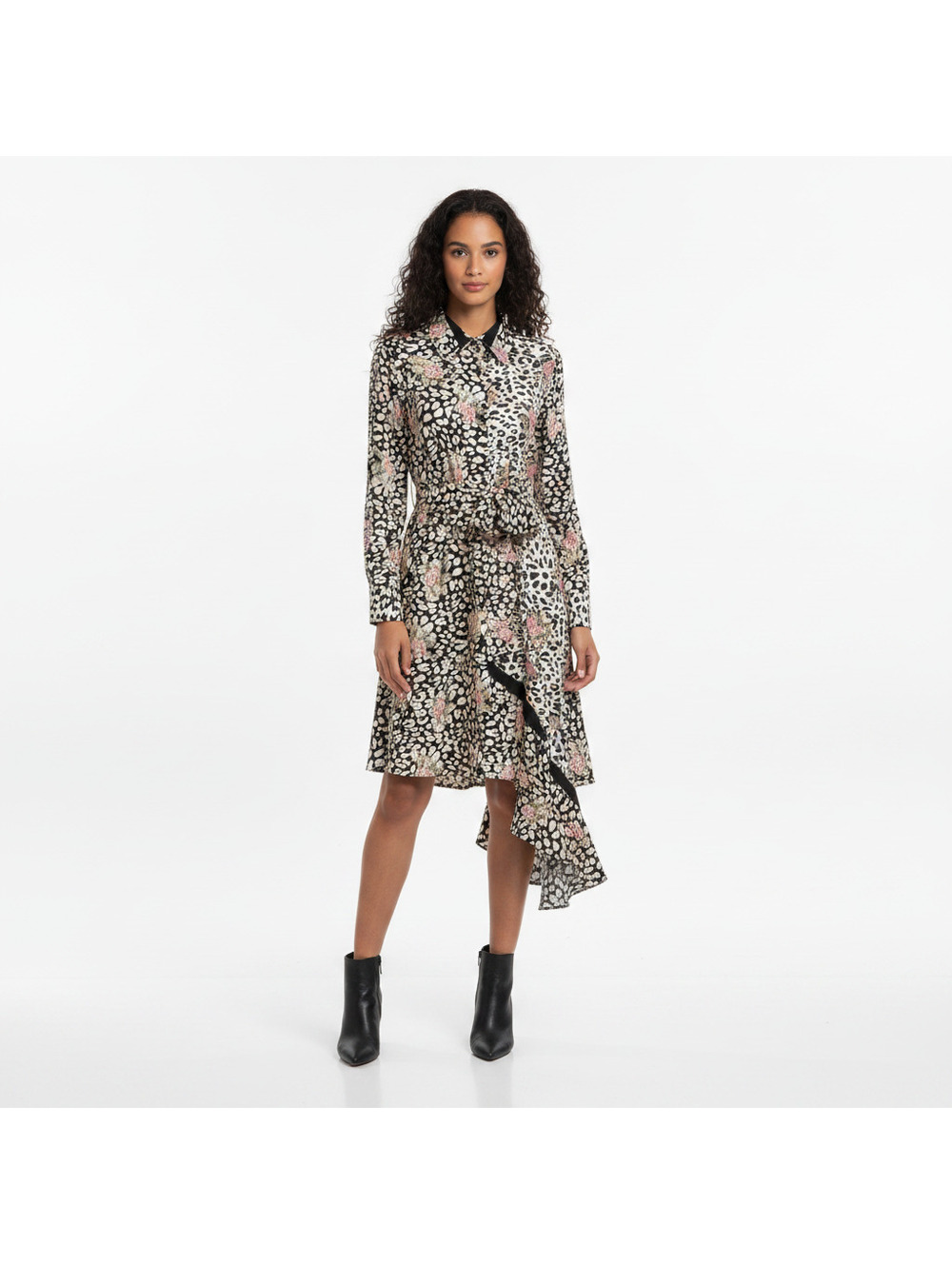 Liquorish Leopard Print Asymmetrical Dress with Floral Details size 8